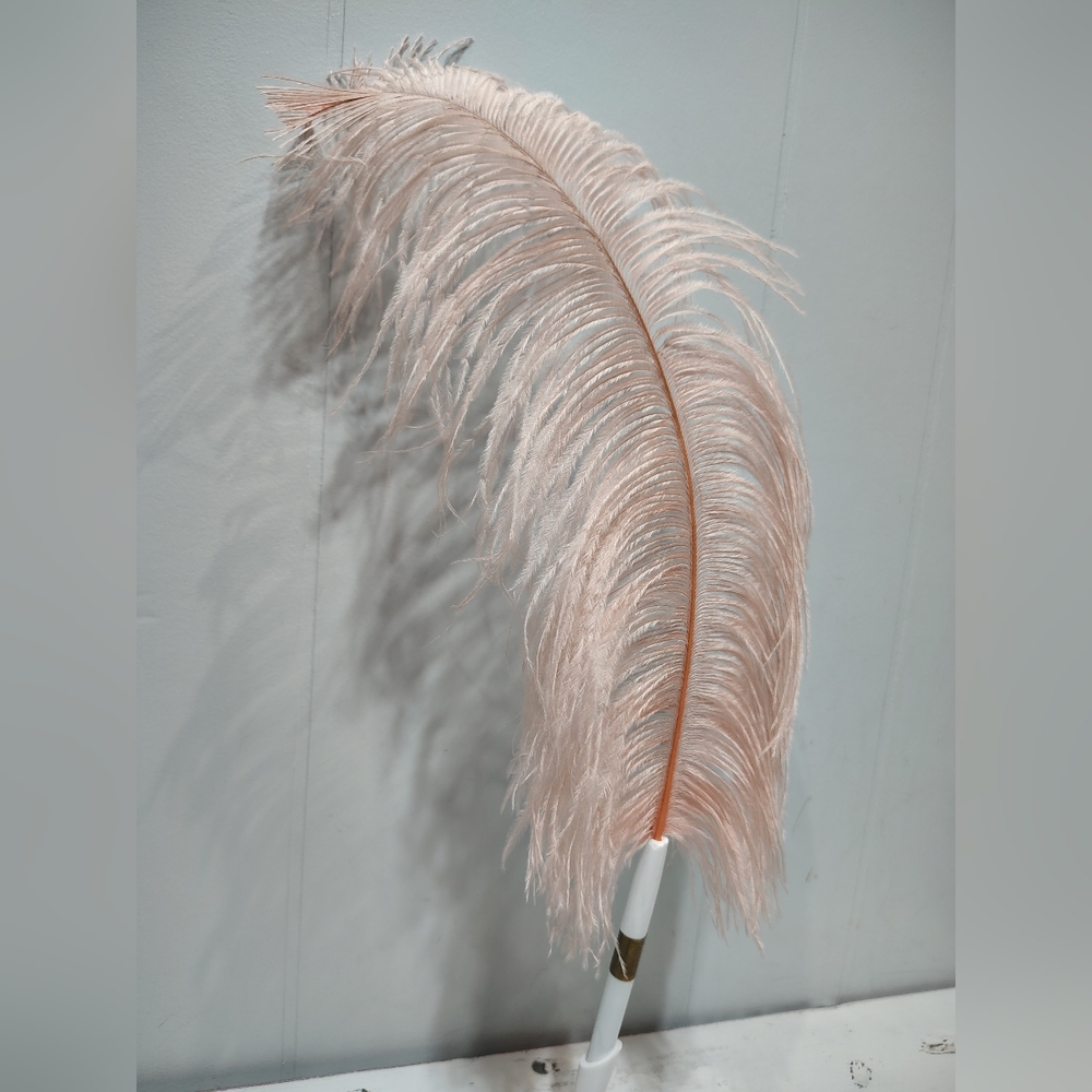 Vintage Ostrich Feather Quill Pen with Brass Holder Vanity Desk Decor Hollywood - Picture 2 of 6